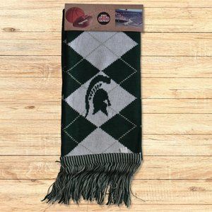 Michigan State Spartans Argyle Scarf. Two-Sided Green/White NEW